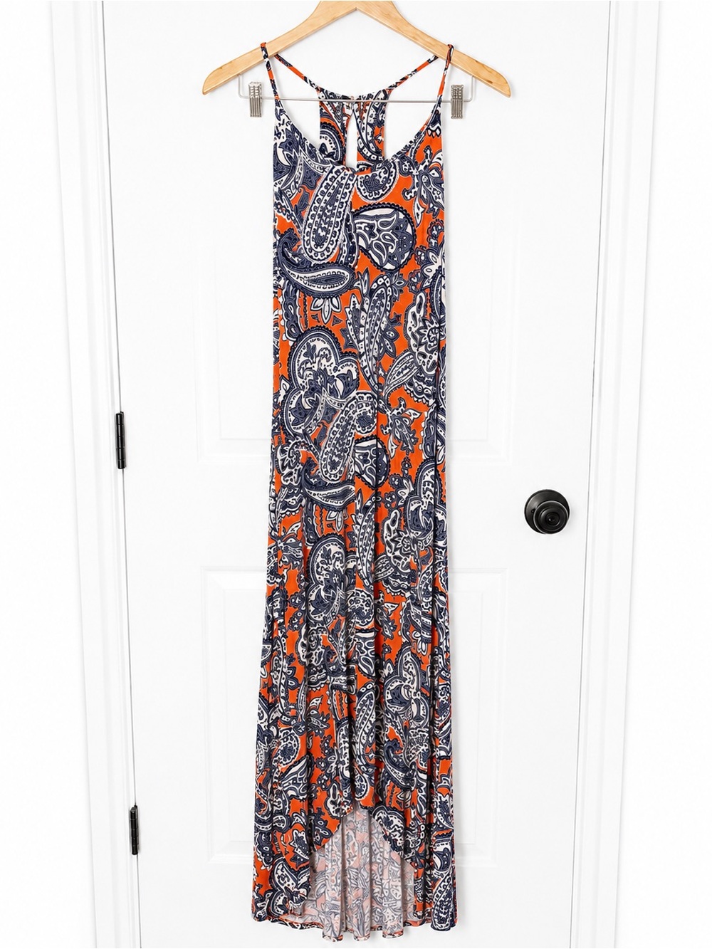 Cynthia Rowley Orange & Navy Paisley Halter Maxi Dress